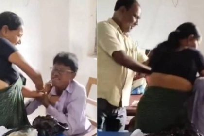 स्कूल बना कुश्ती का अखाड़ा, महिला शिक्षक पीटती रही